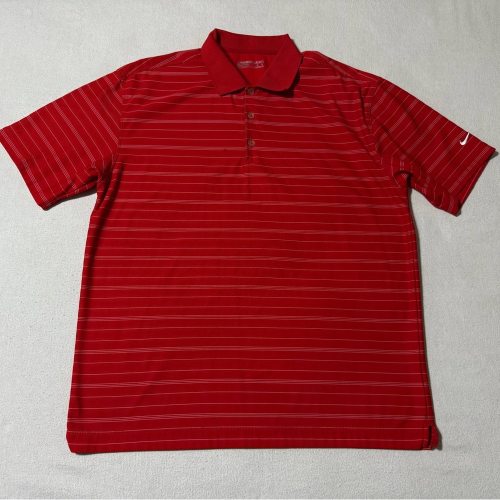 Nike Golf Polo Mens Large Red Striped Fit Dry Short Sleeve Shirt 100% Polyester‎
